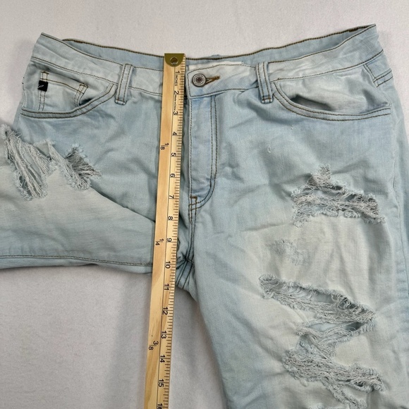 Kancan Straight Leg Jeans Womens Size 11/29 Light Wash Mid Rise Distressed - Picture 10 of 13